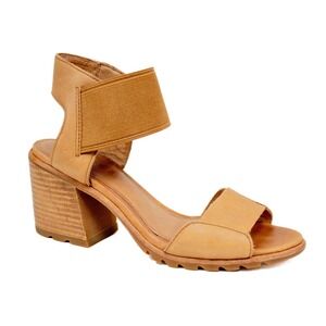Sorel Nadia Sandals Leather Camel Brown Block Heels Women's Size 7.5